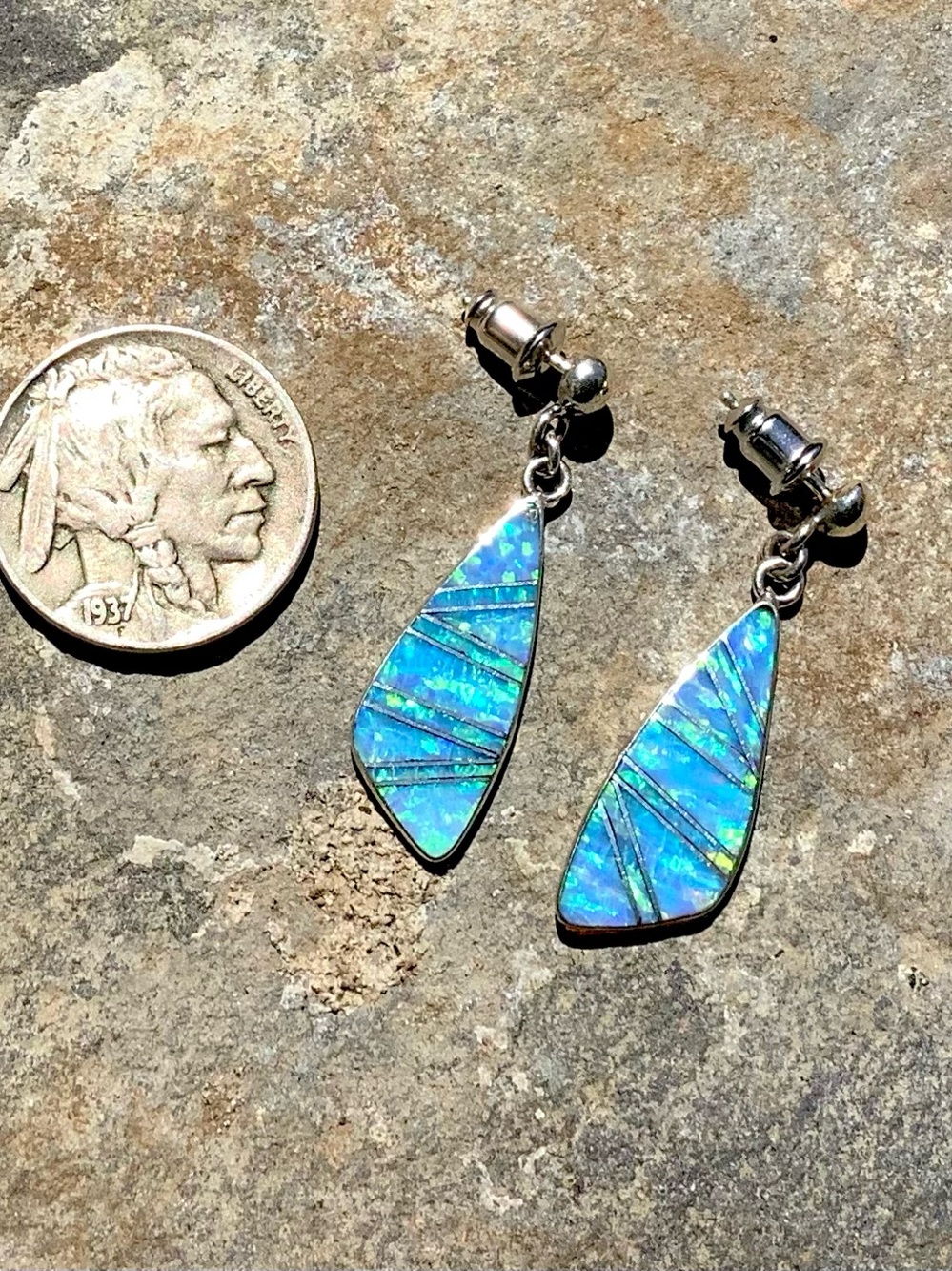 Zuni Opal and Sterling Earrings